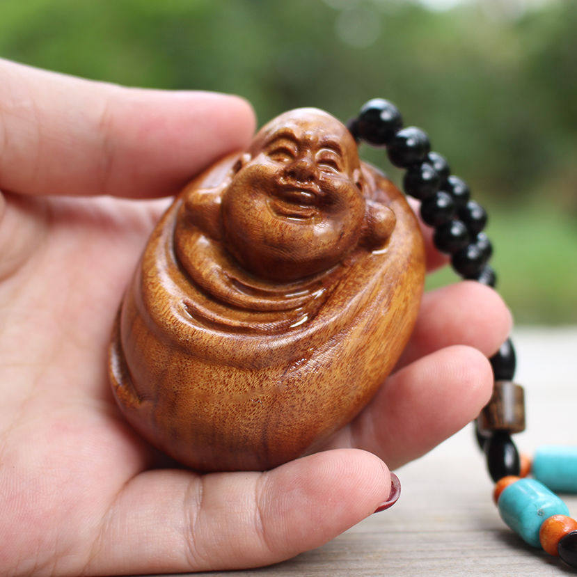 木雕手把件老挝黄花梨一团和气弥勒佛手工实木雕刻把玩件工艺小件