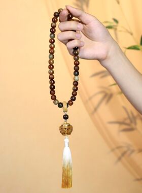 敦煌飞天手持白玉菩提根手串念珠跑环女手链文玩男佛珠盘玩菩提子