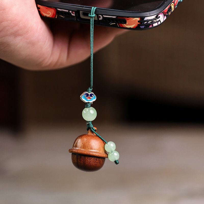 木系创意钥匙扣挂件雕刻小叮当铃
