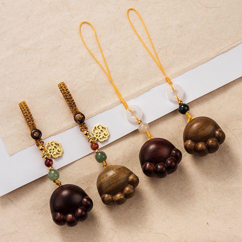 跨境檀木猫爪钥匙扣挂件手机U盘