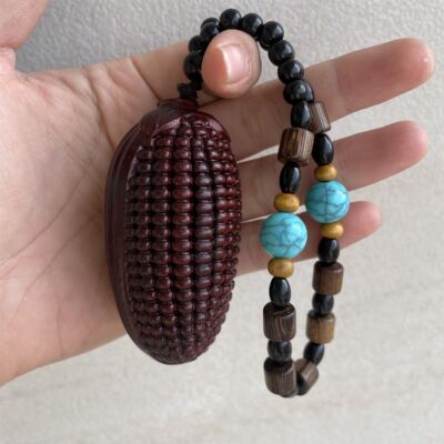 天然小叶紫檀雕刻玉米手把件金玉满堂檀木挂绳把玩件手工木雕挂件