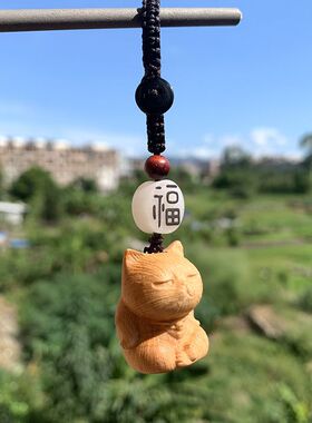 可爱呆萌猫咪实木雕刻傲娇小猫日
