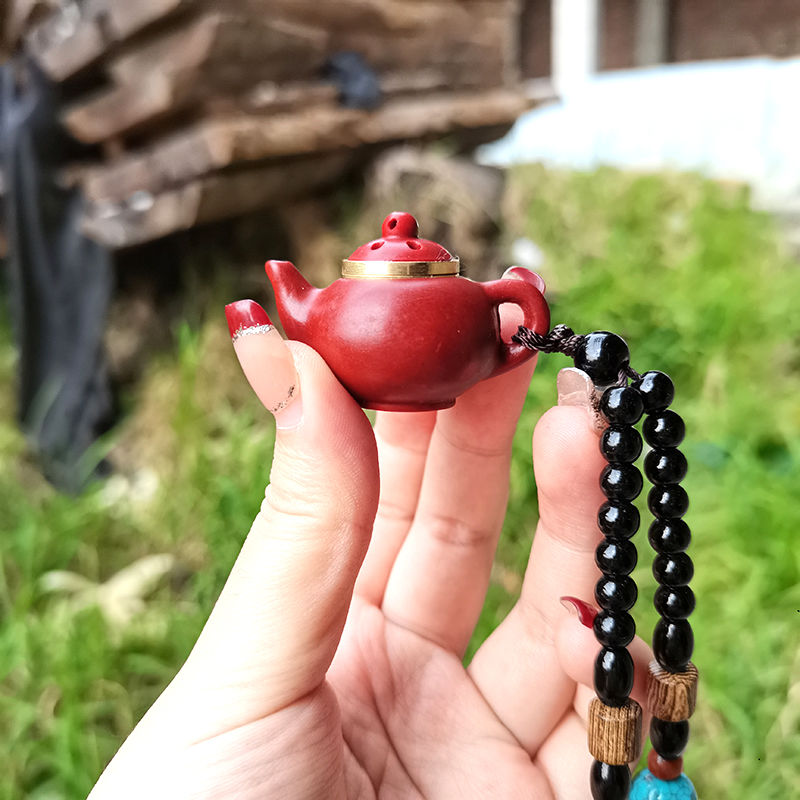 朱砂小茶壶香囊随身香薰手把件把把壶扩香器民族风把玩挂件工艺品