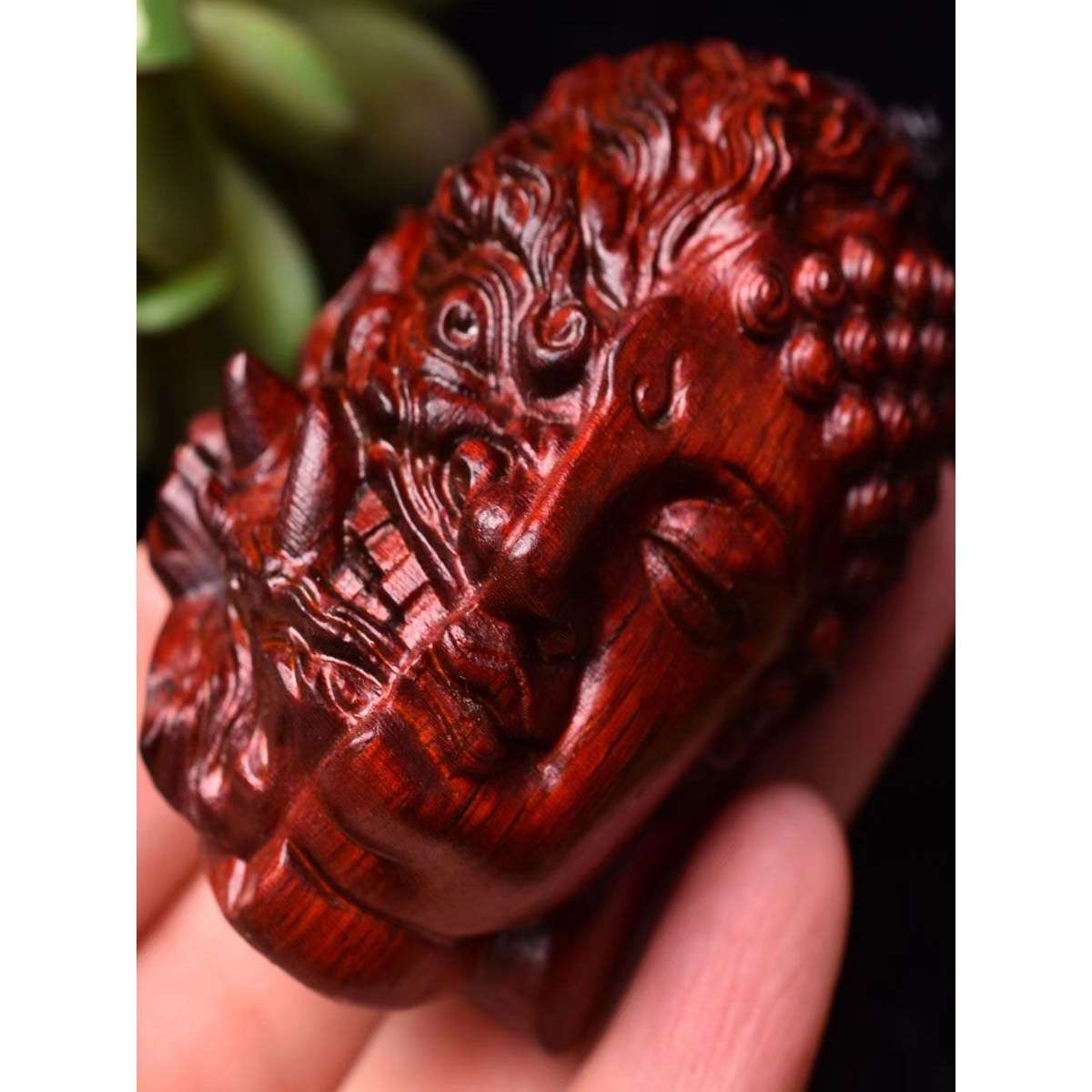 小叶紫檀善恶佛魔一念之间手把件文玩黄杨木挂件红木随身木雕佛头
