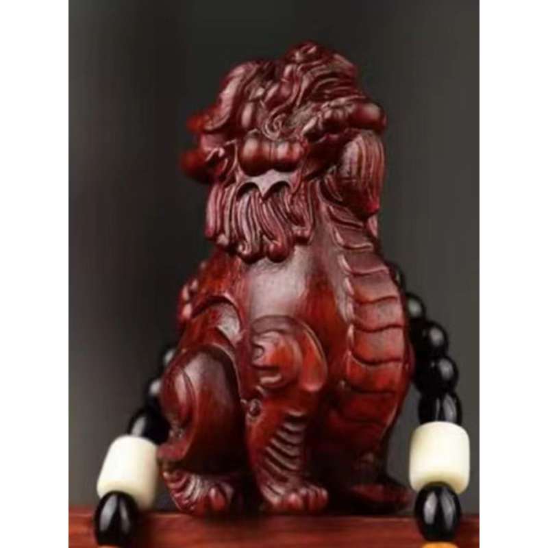 小叶紫檀木雕麒麟貔貅手把件文玩工艺品挂件随身把玩件实木挂饰