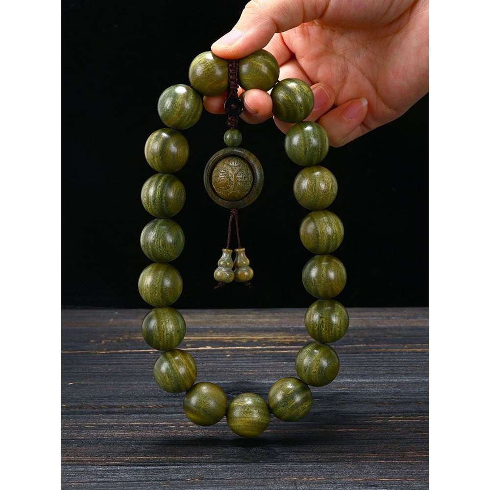 正宗绿檀木佛珠手串20mm玉檀木雕刻珠运转环手持手链男女士款饰品