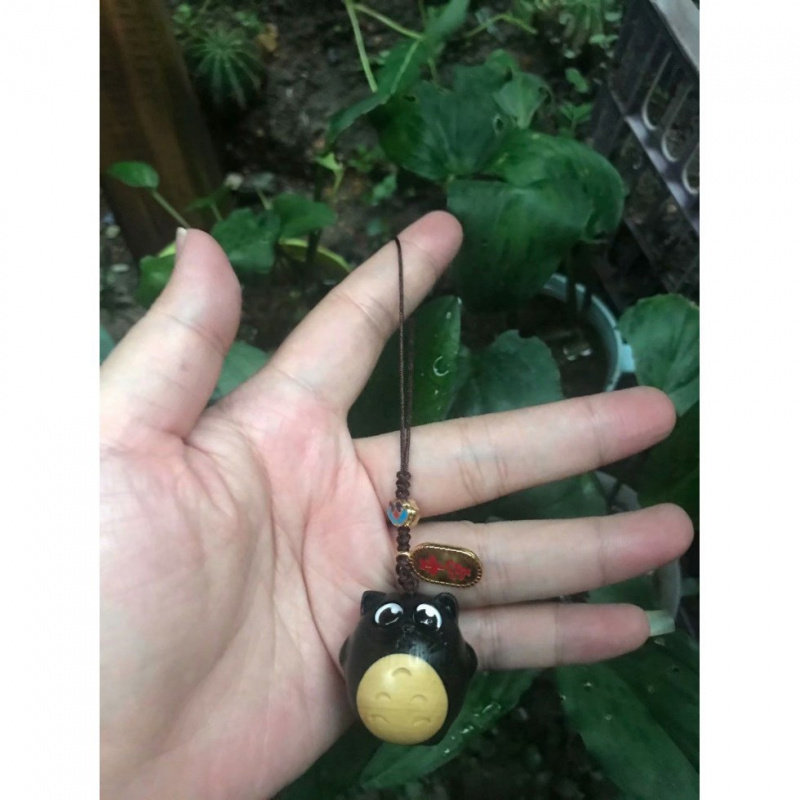 黑檀木雕小龙猫吊坠黄杨木小猫挂