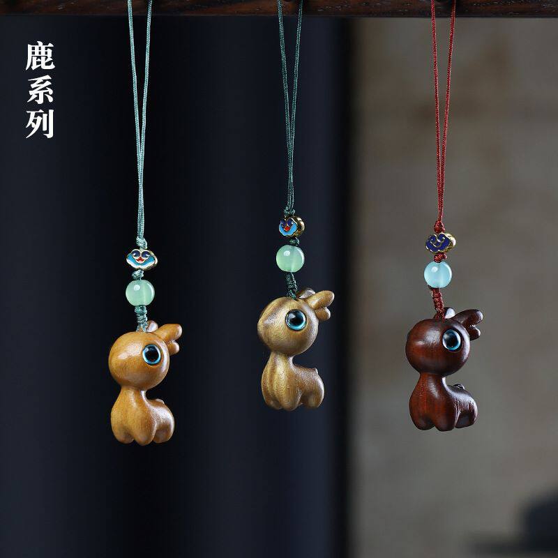 黑檀木雕项链吊坠可爱小鹿包包挂