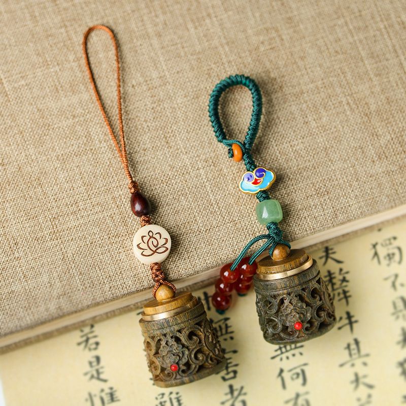 绿檀木称心如意香囊古玩香熏盒钥