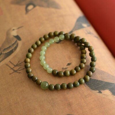 和田玉檀木手串6mm绿檀双圈手串