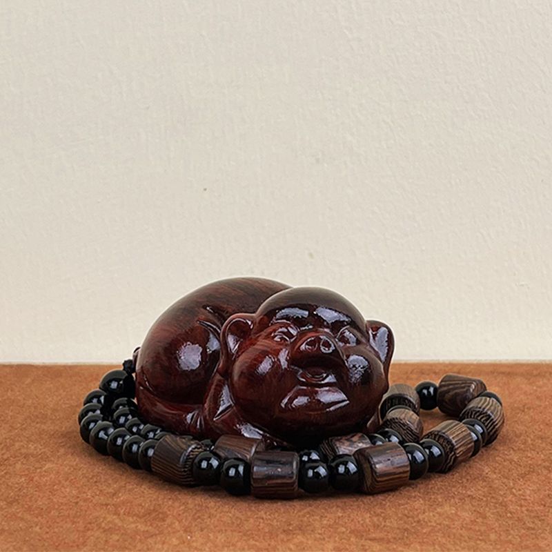 小叶紫檀手把件木质紫檀木福气猪仔文玩工艺品挂件雕刻福猪礼物