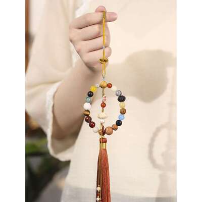 慈风阁复古多福多宝十八籽车挂平安出行菩提串珠汽车后视挂件平安