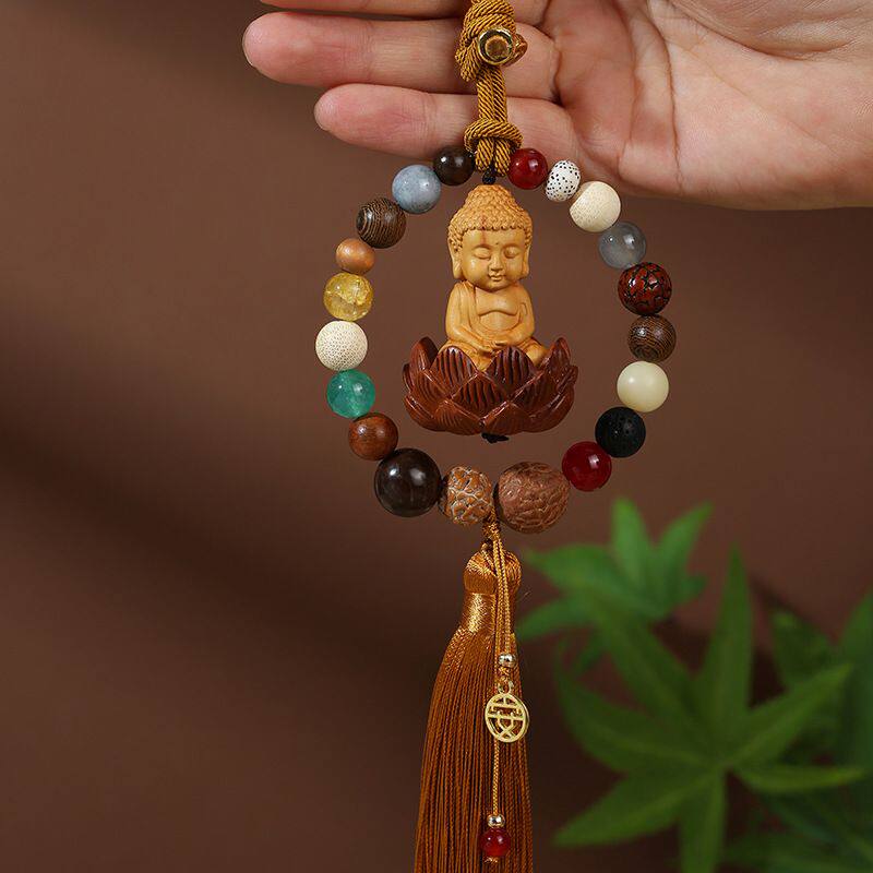 奔驰宝马汽车挂件吊饰后视镜保平安十八籽菩提桃木莲花观音佛装饰