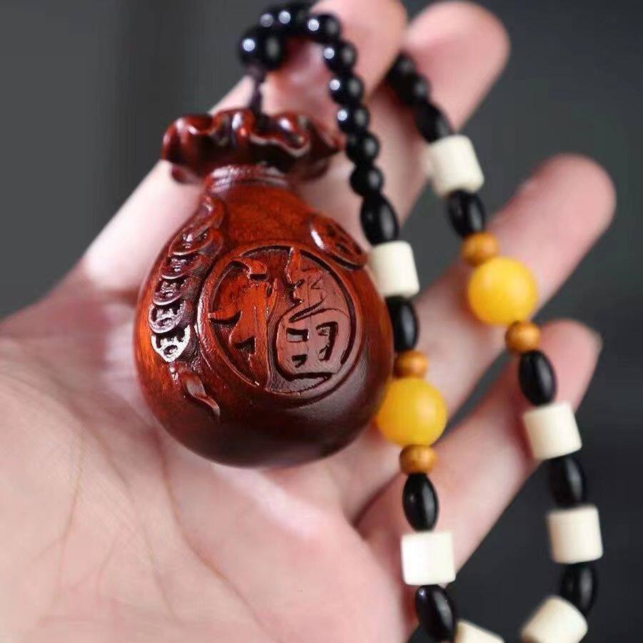 原木料紫檀小叶紫檀雕刻手把件手玩挂件文玩知足常乐车挂