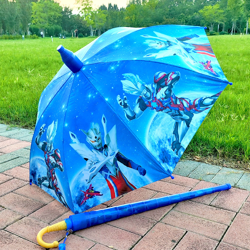 赛罗新款耐用安全晴雨两用黑胶盖子盖帽中大童上学超轻便儿童雨伞