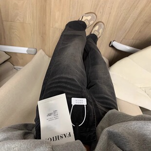 7290 胖mm高腰宽松阔腿长裤 043烟灰色直筒牛仔裤 大码 女新款