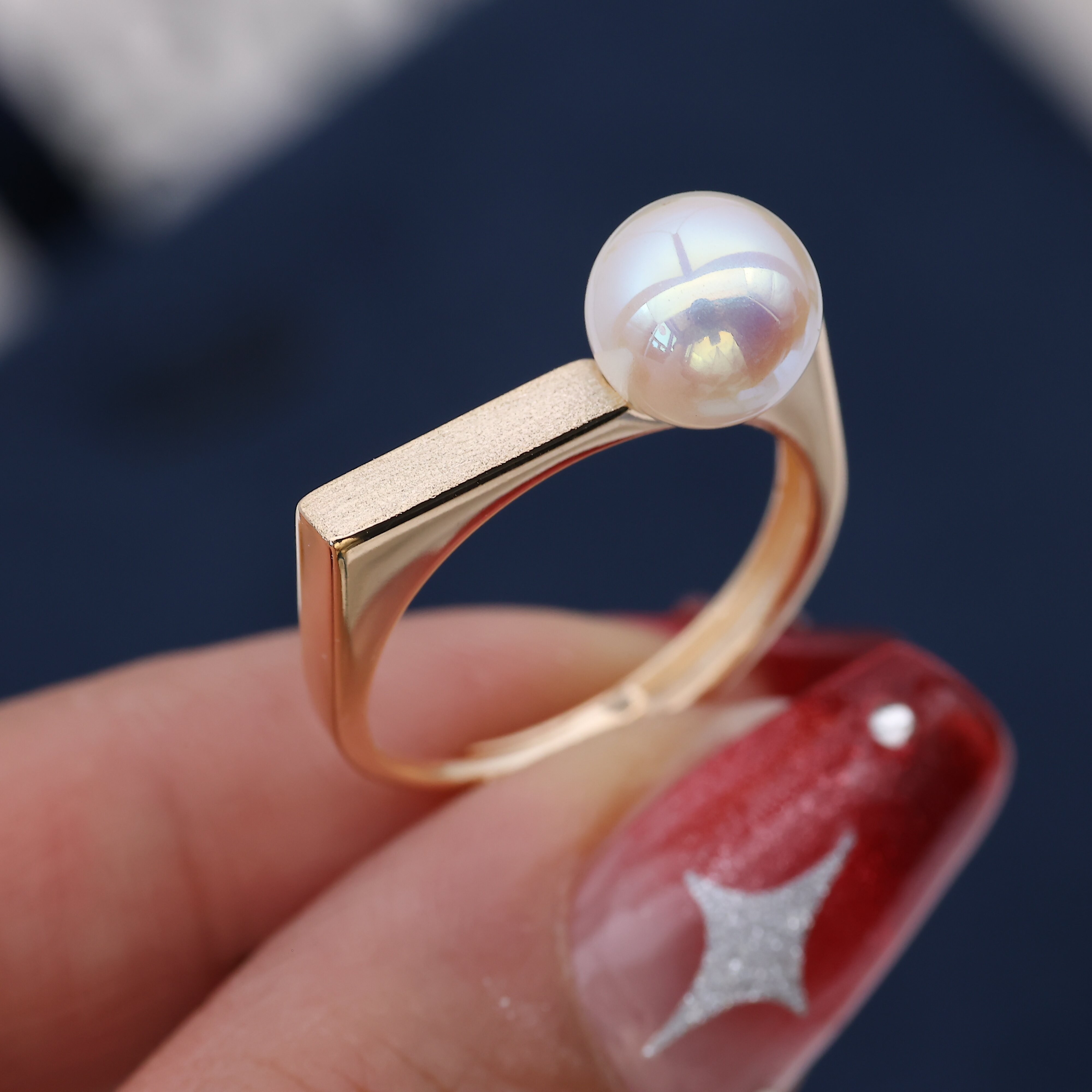 DIY配件 S925纯银个性磨砂戒指空托 珍珠指环指圈戒托配7-9mm圆