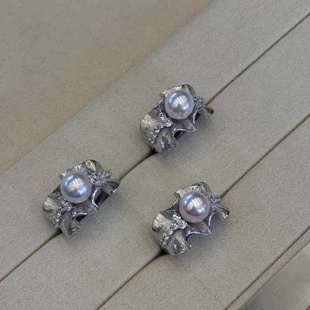 8mm圆 可调指环手饰银托配6 DIY配件 S925纯银豪华大气戒指空托