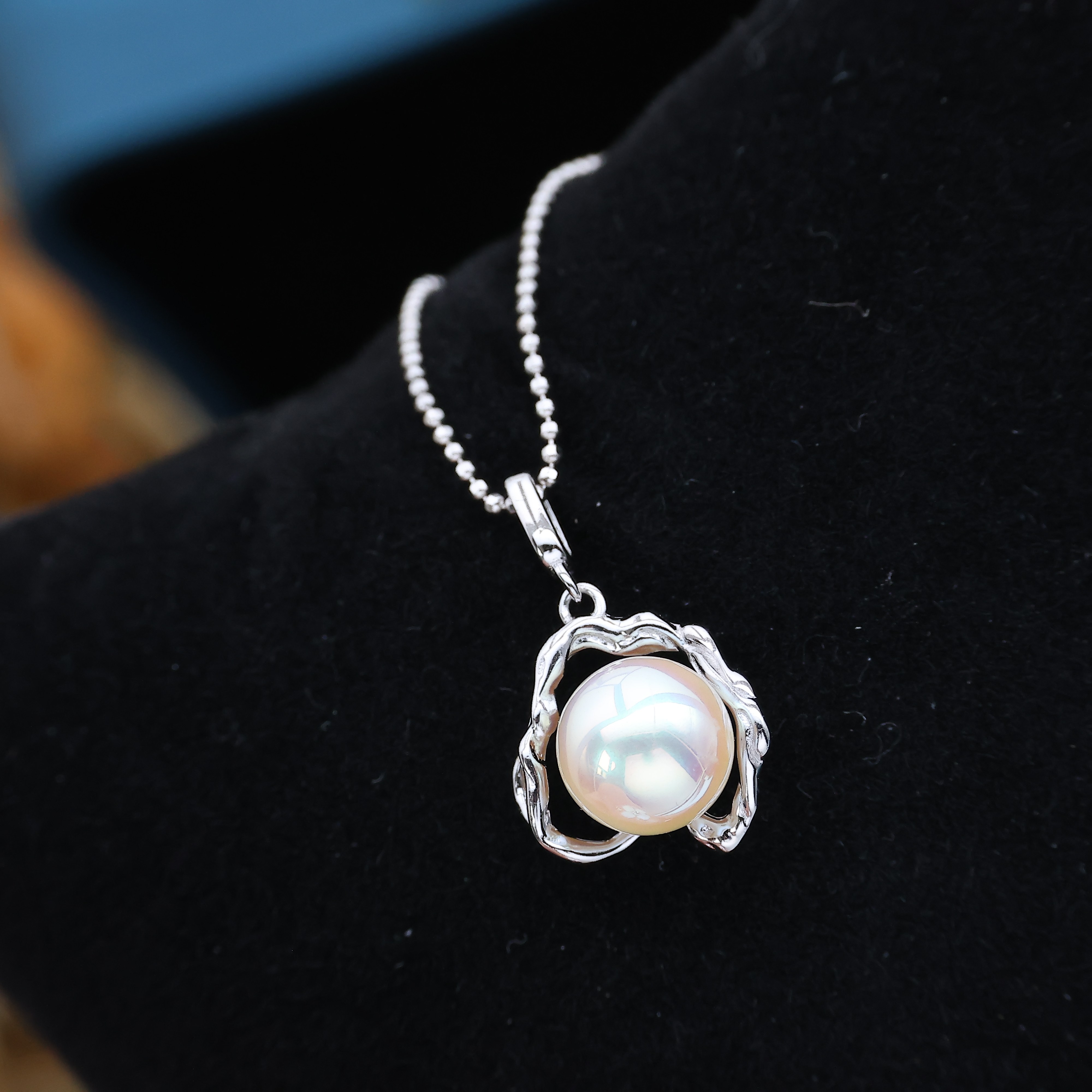 DIY配件 S925纯银时尚简约吊坠空托 珍珠项链挂坠子配8-10mm圆扁