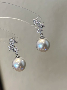 DIY配件 S925纯银闪亮小花耳钉空托 珍珠耳环耳饰托配7-11mm圆滴