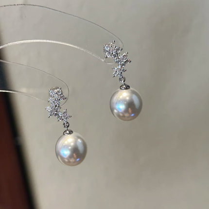 DIY配件 S925纯银闪亮小花耳钉空托 珍珠耳环耳饰托配7-11mm圆滴