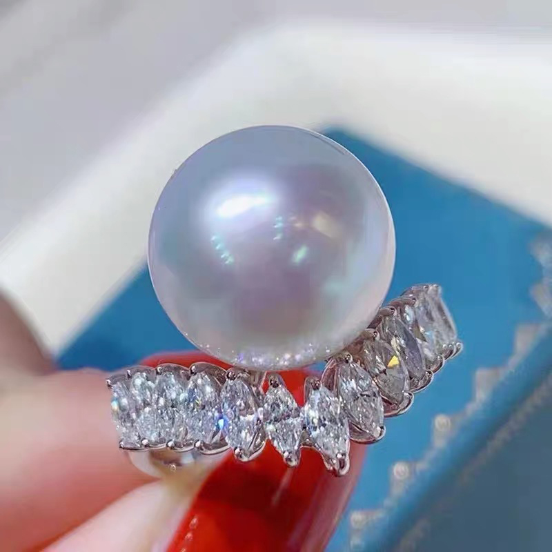 闪亮马眼公主风珍珠玉石开口戒指