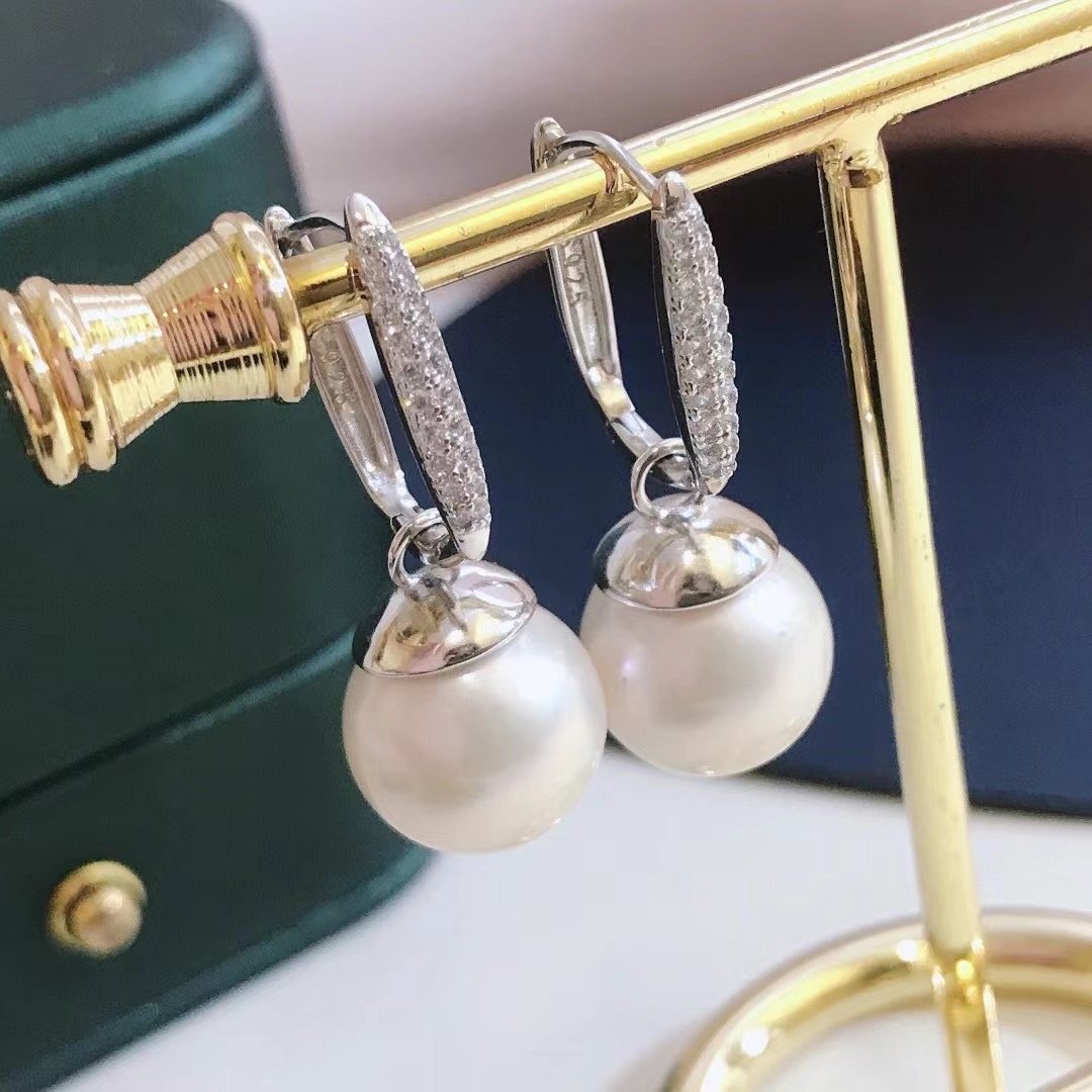 DIY配件 S925纯银可拆分耳扣8mm大珠盘遮瑕珍珠耳环半成品空托女