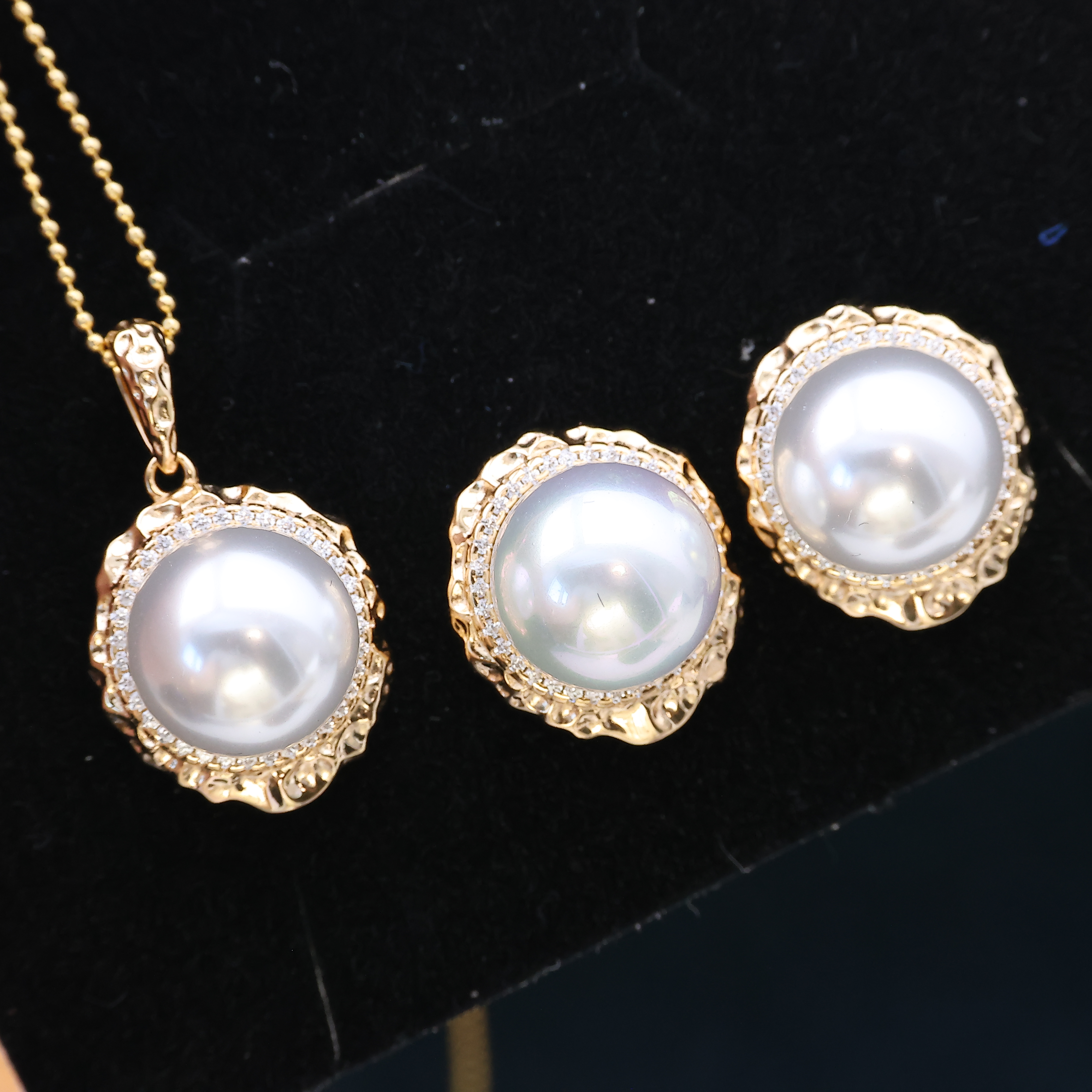 DIY珍珠配件 S925纯银遮瑕吊坠耳钉两件套装 耳饰颈链配13-14mm