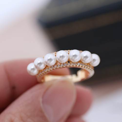 DIY配件S925纯银镶钻多珠戒指托空托 珍珠戒托可调节指环指圈女