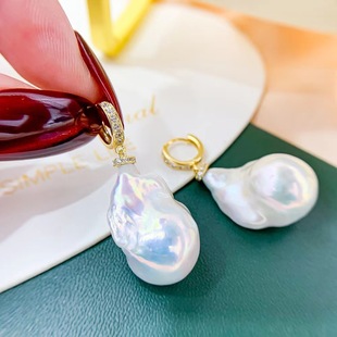 DIY珍珠配件 S925纯银耳扣空托简单时尚耳饰巴洛克耳环半成品银托