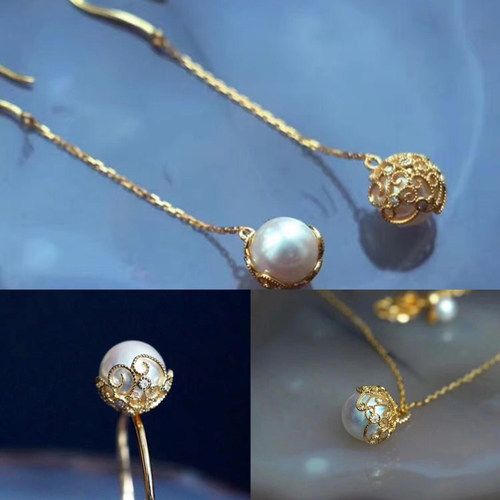 diy珍珠纯银戒指耳环半成品吊坠