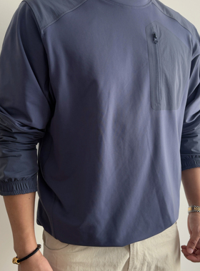 SOS秋冬攀岩圆领拼接卫衣运动户外弹力压胶抓绒上衣质感休闲长袖