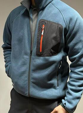 SOS双面绒立领开衫秋冬柔软保暖微弹内搭层压胶口袋百搭外套夹克