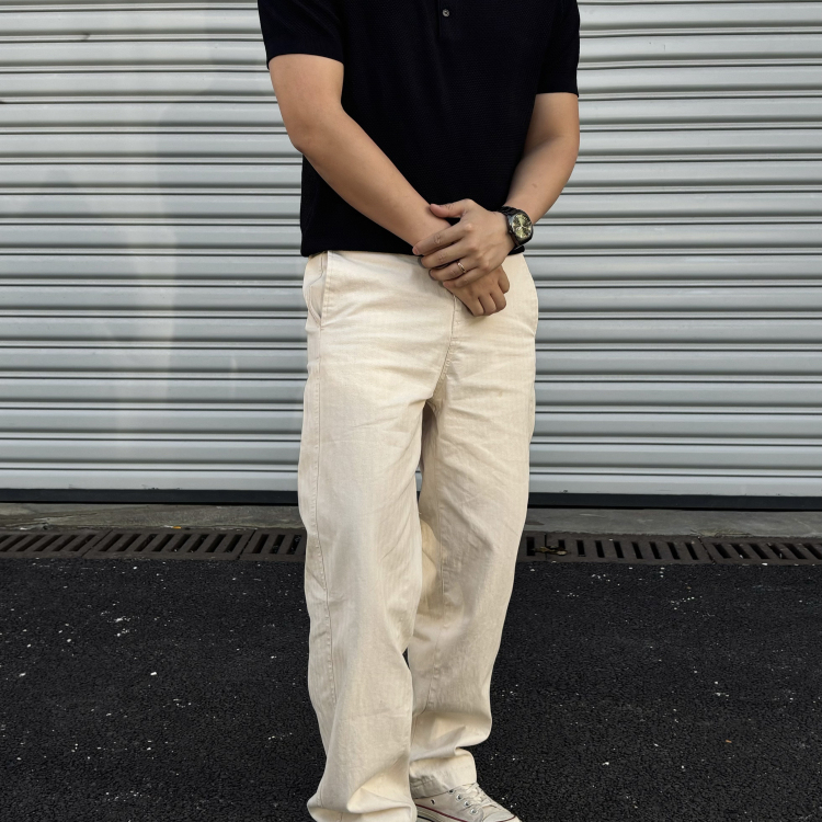 纯棉人字纹质感休闲裤