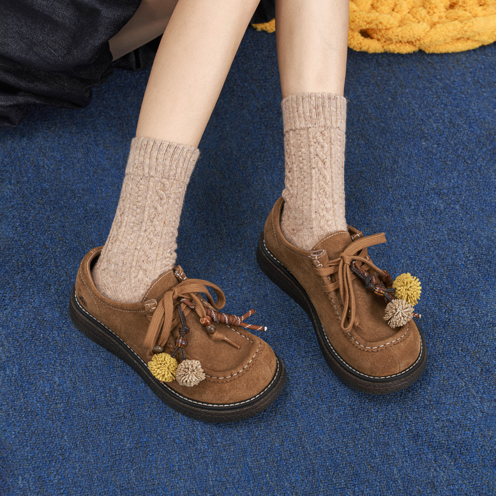 玛速主义2025年冬季新款复古百搭休闲鞋时尚系带单鞋平底勃肯鞋女