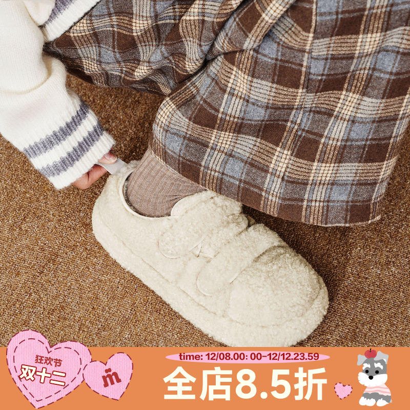 玛速主义2024年冬季新款魔术贴毛毛鞋加绒保暖棉鞋时尚百搭休闲鞋