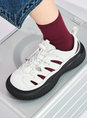 MASOOMAKE2026年春季新款休闲百搭镂空白色包头厚底罗马凉鞋女