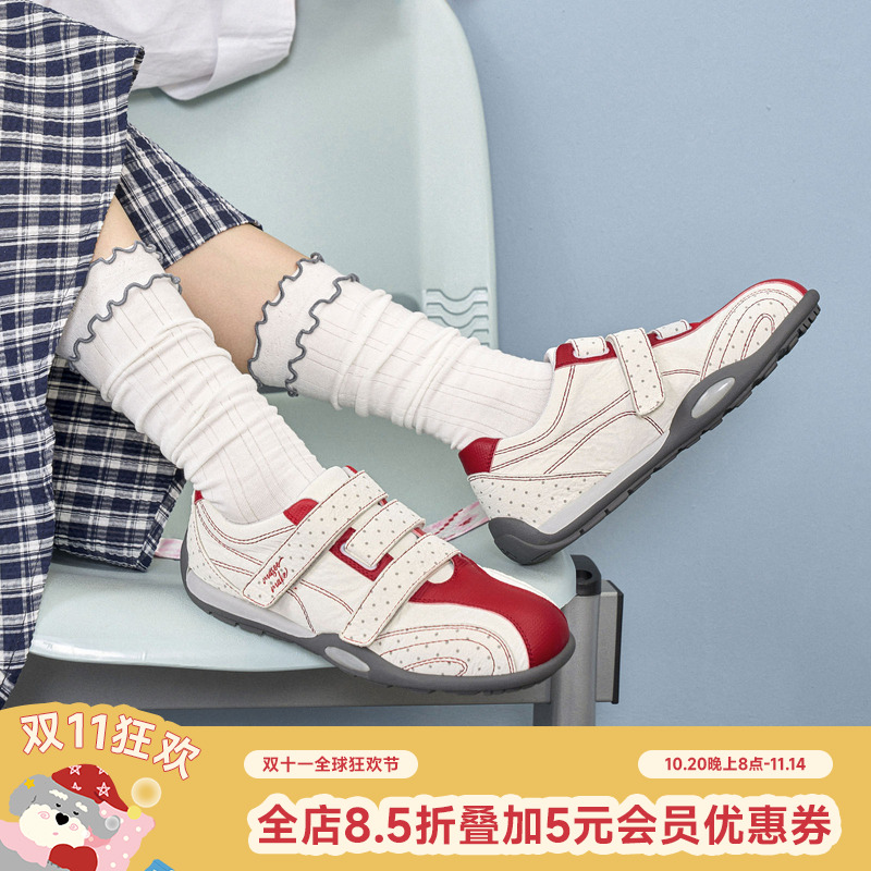 玛速主义2025新款魔术贴休闲鞋轻便运动鞋百搭平底板鞋女秋季波点