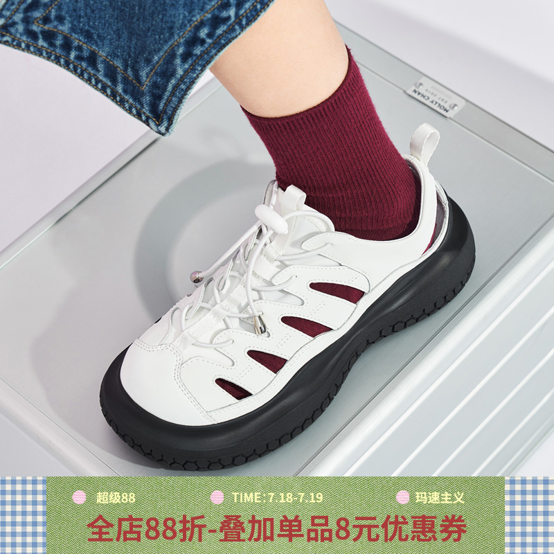 MASOOMAKE2025年夏季新款休闲百搭镂空白色包头厚底罗马凉鞋女