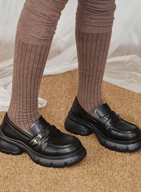 玛速主义2026年春季新款时尚黑色小皮鞋厚底百搭乐福鞋休闲单鞋女