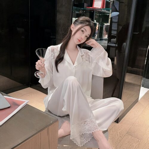 尚构2026睡衣新款法式蕾丝花边高级感家居服轻奢白色冰丝长袖套装