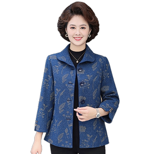 妈妈秋装毛呢外套短款洋气中年女时尚呢子上衣50岁中老年春秋衣服