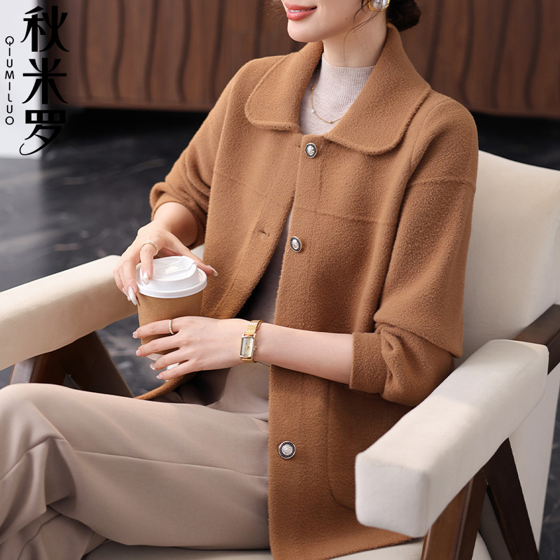 毛呢外套女妈妈2025春季新款中老年女装春秋短款翻领纯色呢子上衣
