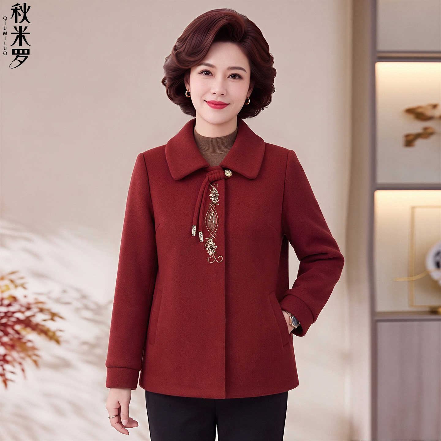 妈妈冬季新款加棉加厚保暖防风外套中老年女装宽松遮肚子毛呢大衣
