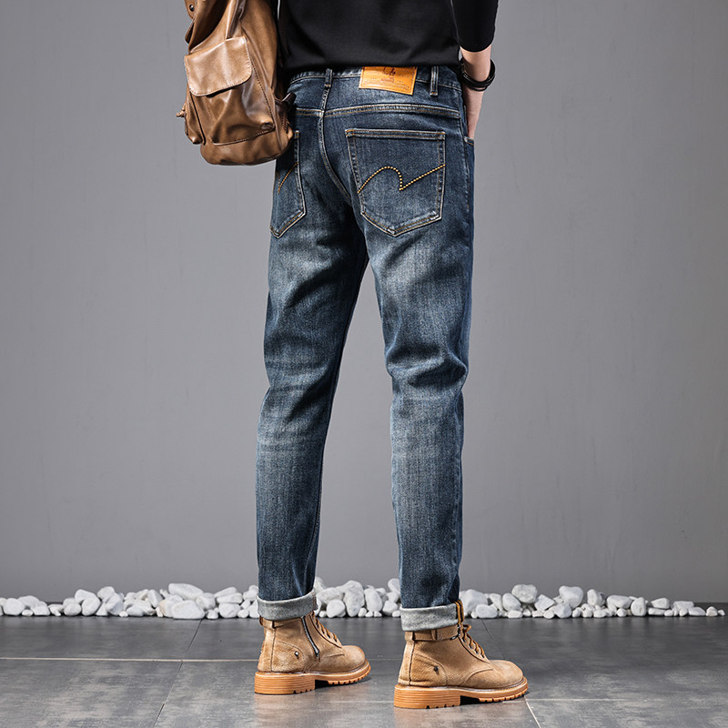 2025经典美式大牛复古重工石磨水洗牛仔裤男款修身小直筒弹力长裤