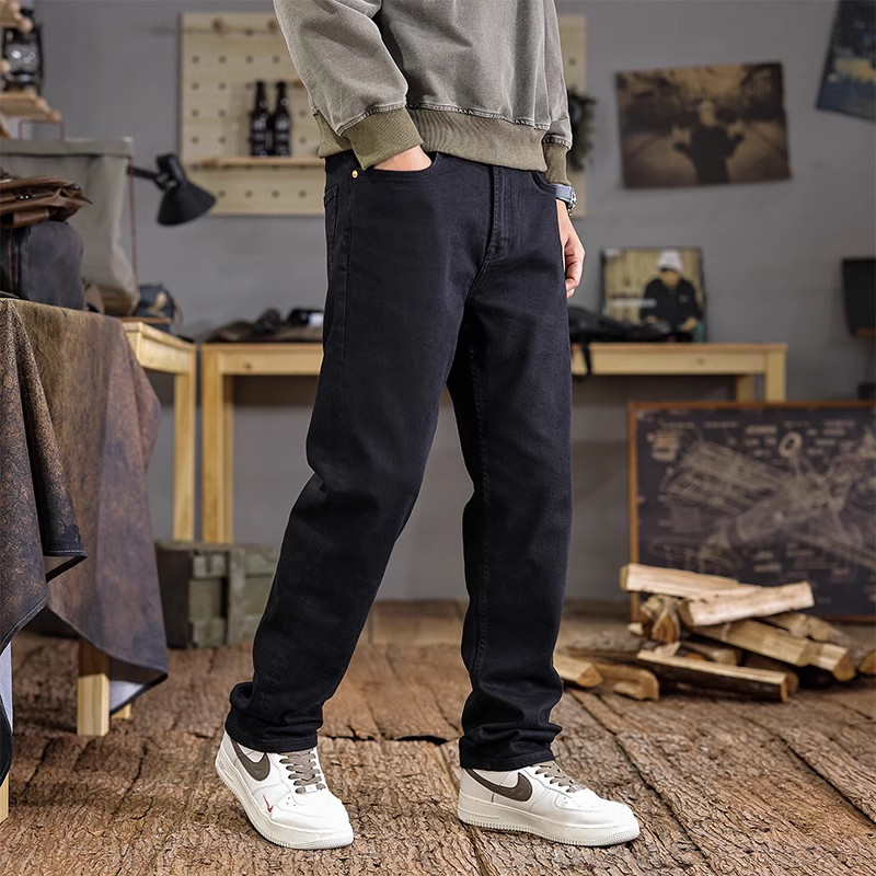 秋季美式重磅水洗休闲男士牛仔裤高级感宽松大码简约百搭直筒裤子