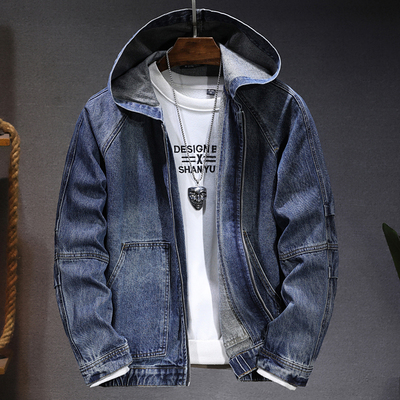 2025秋冬季新款连帽牛仔外套男休闲百搭上衣潮流男装拉链牛仔夹克