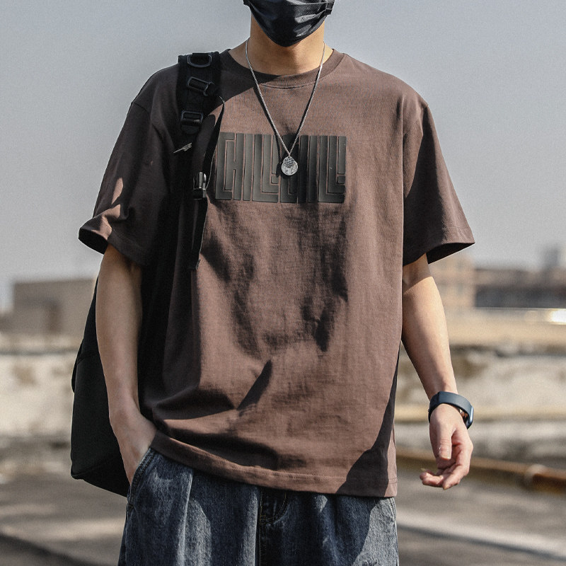 重磅男士夏季衣服短袖t恤日系ins潮牌圆领半袖纯棉宽松印花上衣潮