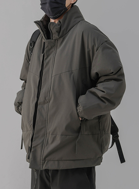 立领棉衣男冬季日系复古纯色加厚保暖防风夹克宽松百搭棉服外套潮