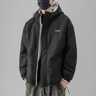 2024冬季连帽棉衣男羊羔绒加厚保暖棉服外套潮流宽松防风防水棉袄